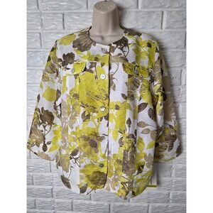 ALFRED DUNNER jacket Women's size 14 3/4 sleeve Yellow Tan Pearl Button NWT